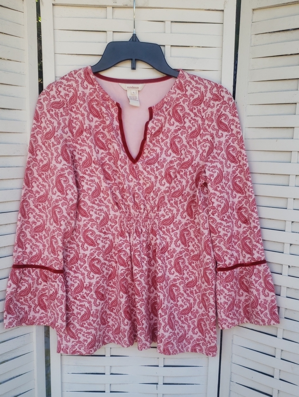 Sundance Red/Pink Paisley Maternity Split-Neck Tunic with Trim